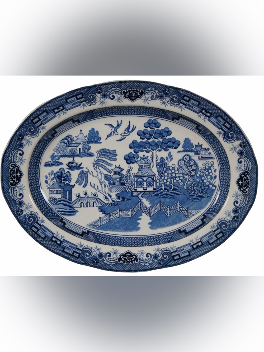 Vintage Heritage Mint Blue Willow 18x14 Large Oval Serving Platter